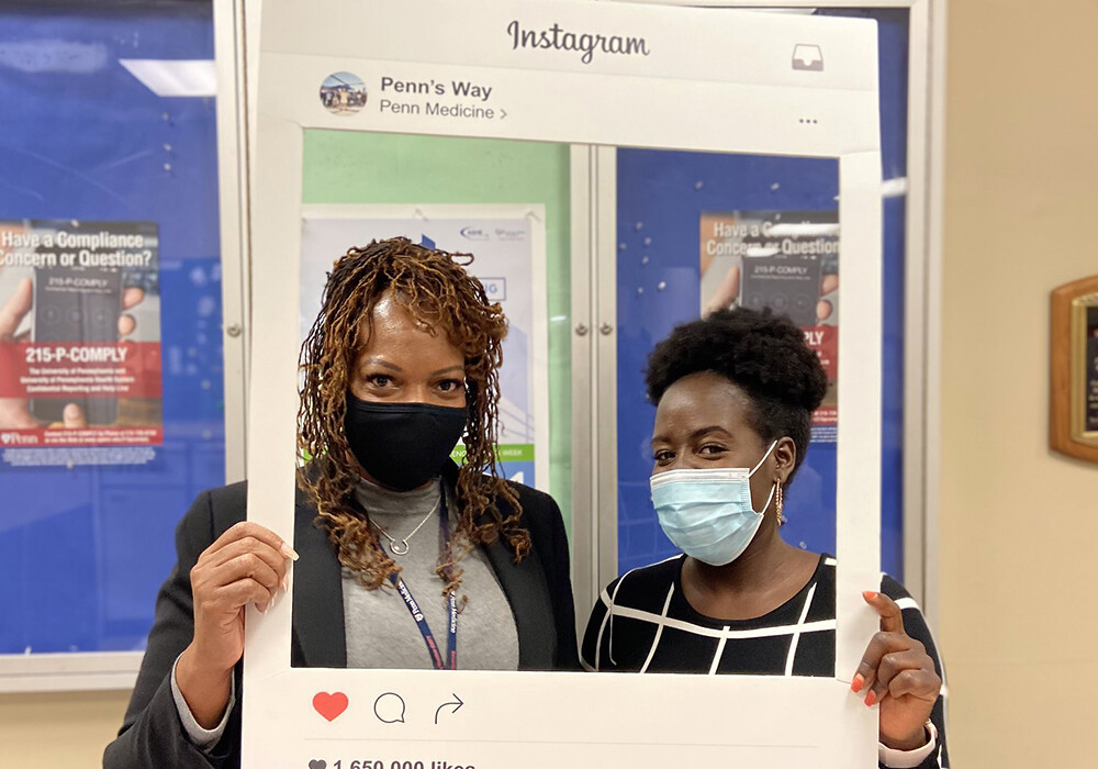 Penn's Way Campaign 2021 Two volunteers inside Instagram frame